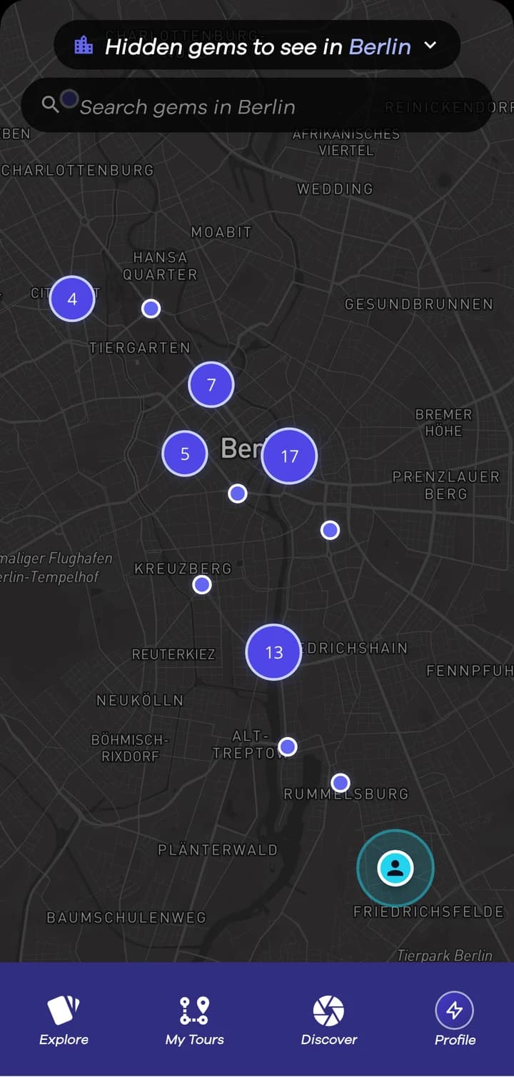 The LightUp map in Berlin: places with a story and where you are