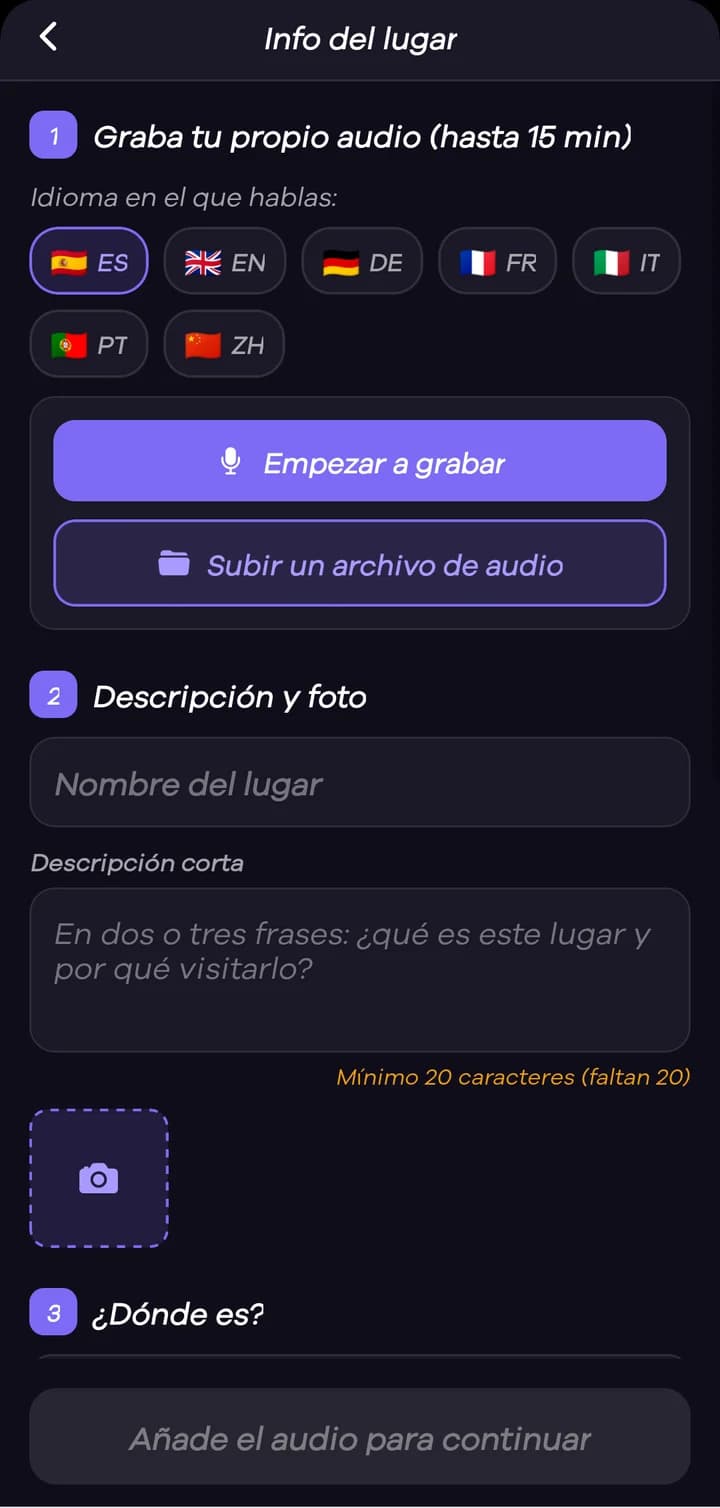 Graba tu historia, de hasta 15 minutos, o sube un audio. Luego ponle nombre, una descripción corta y una foto.