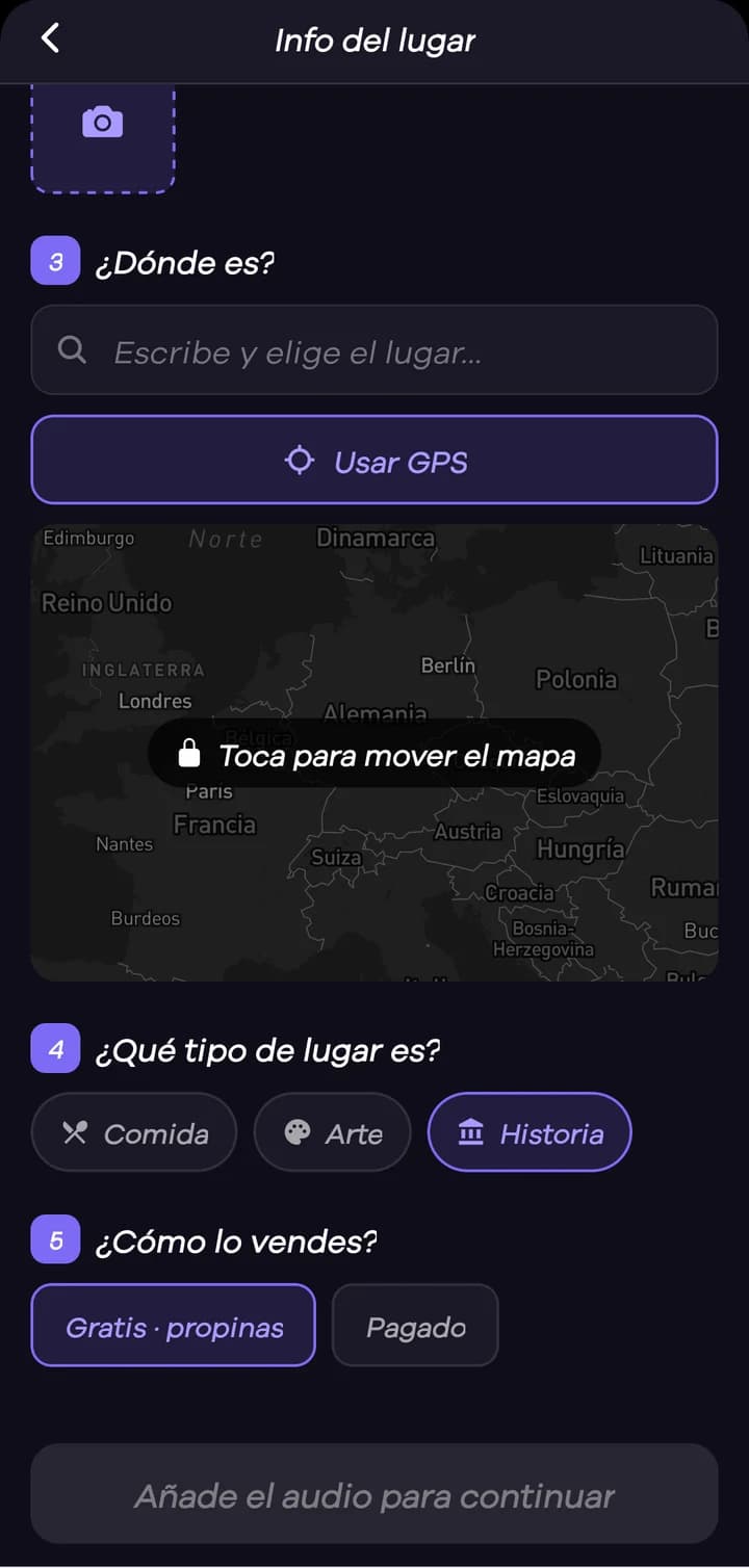 Marca dónde está, elige qué tipo de lugar es y decide si es gratis con propinas o de pago.