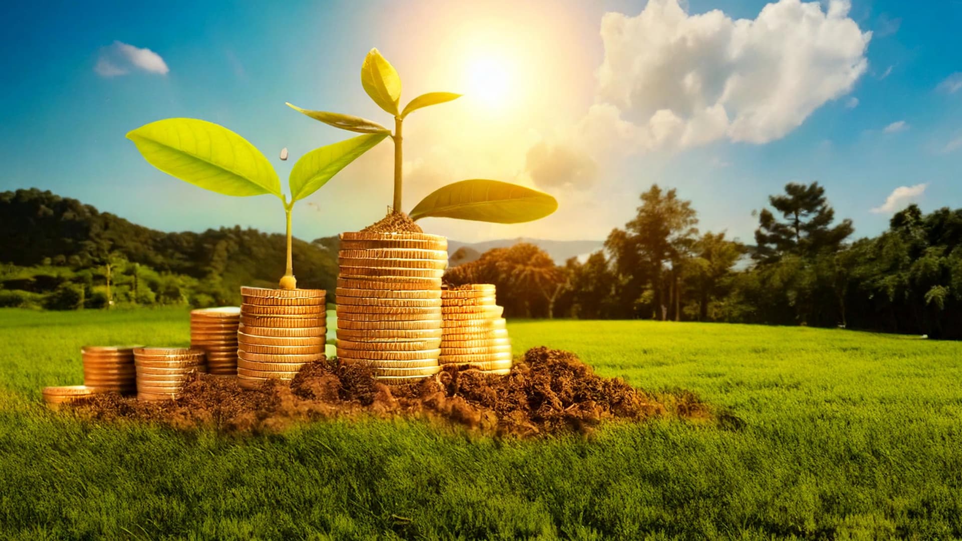 A symbolic image showing plants growing from coins...