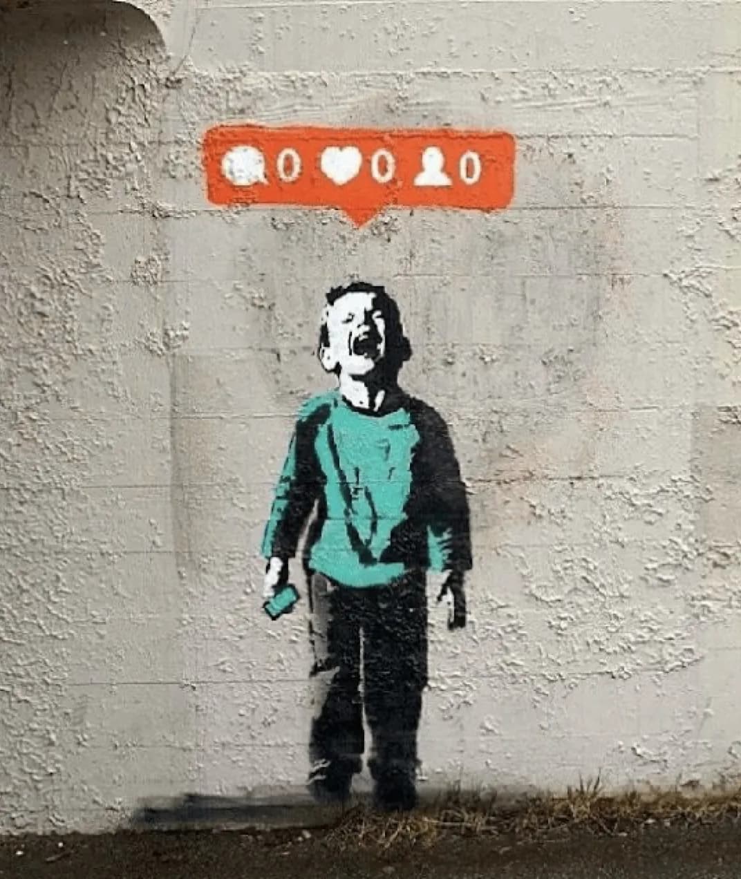 Banksy's 'Kid with No Likes' highlights the intersection of art and technology, sparking complex conversations about digital culture.