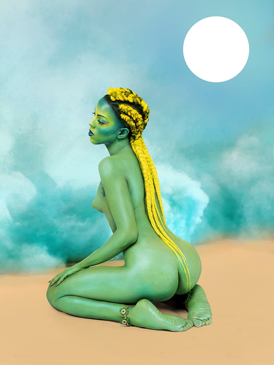 Juliana Huxtable, visual and performance artist, in a contemporary art installation
